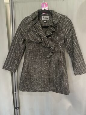 Tailored by Rothschild Coat Women Small Gray Polyester Long Sleeve Ruffle Jacket